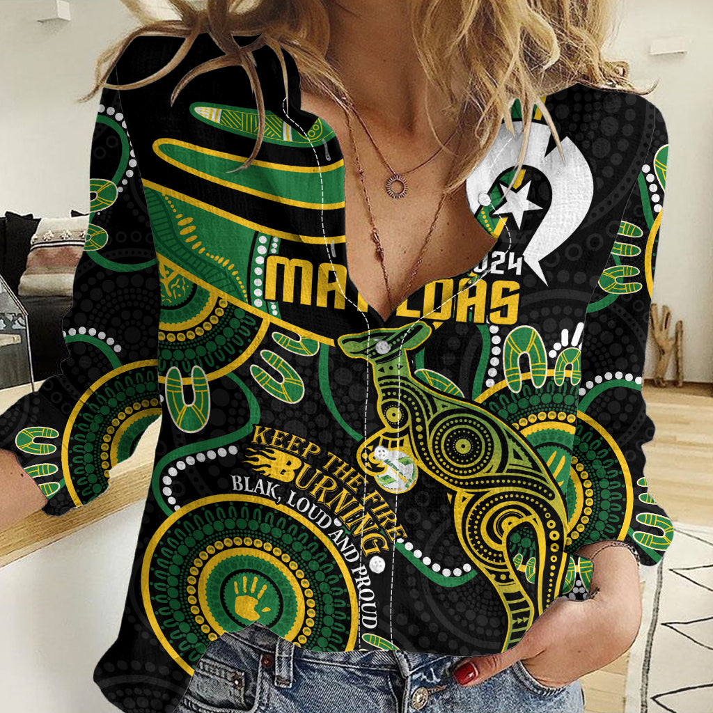 Custom Matildas NAIDOC Week Women Casual Shirt Australia Kangaroo Keep The Fire Burning - Black - Vibe Hoodie Shop