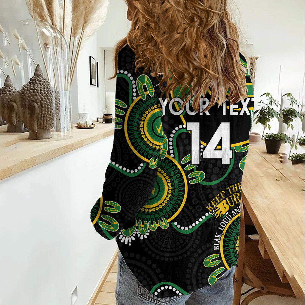 Custom Matildas NAIDOC Week Women Casual Shirt Australia Kangaroo Keep The Fire Burning - Black - Vibe Hoodie Shop