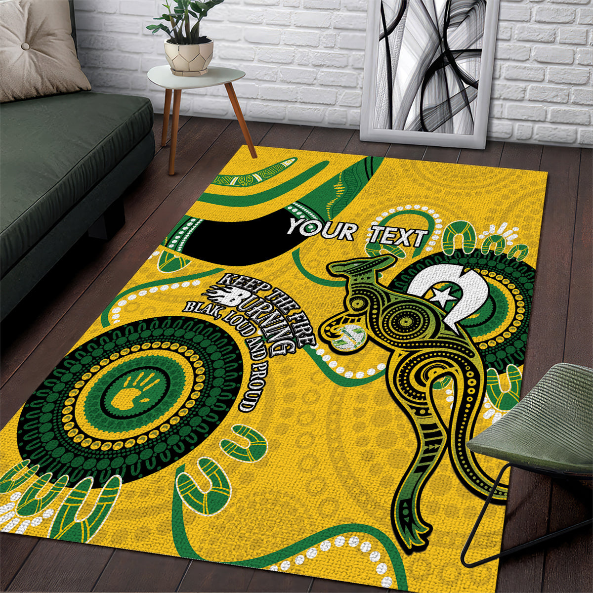 Custom Matildas NAIDOC Week Area Rug Australia Kangaroo Keep The Fire Burning - Yellow - Vibe Hoodie Shop