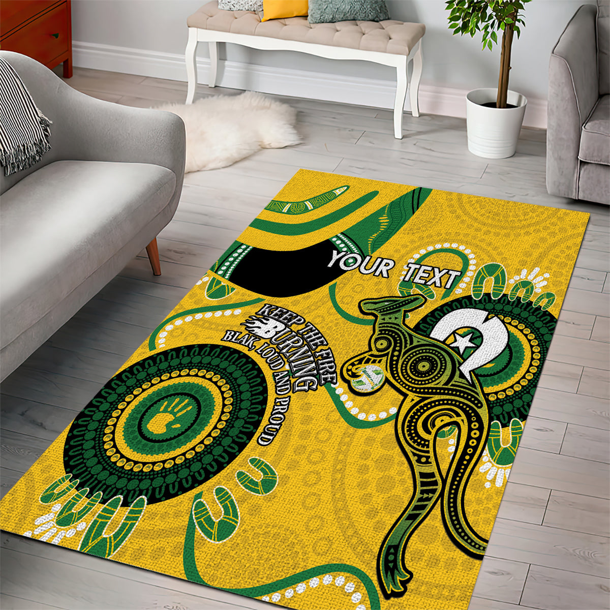 Custom Matildas NAIDOC Week Area Rug Australia Kangaroo Keep The Fire Burning - Yellow - Vibe Hoodie Shop