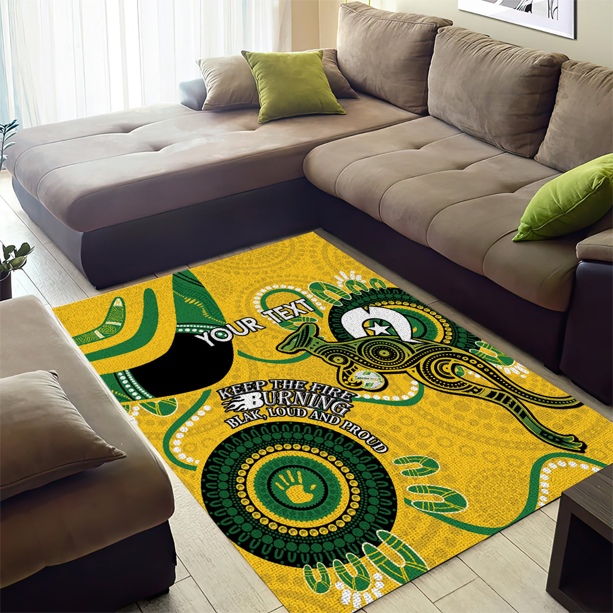 Custom Matildas NAIDOC Week Area Rug Australia Kangaroo Keep The Fire Burning - Yellow - Vibe Hoodie Shop