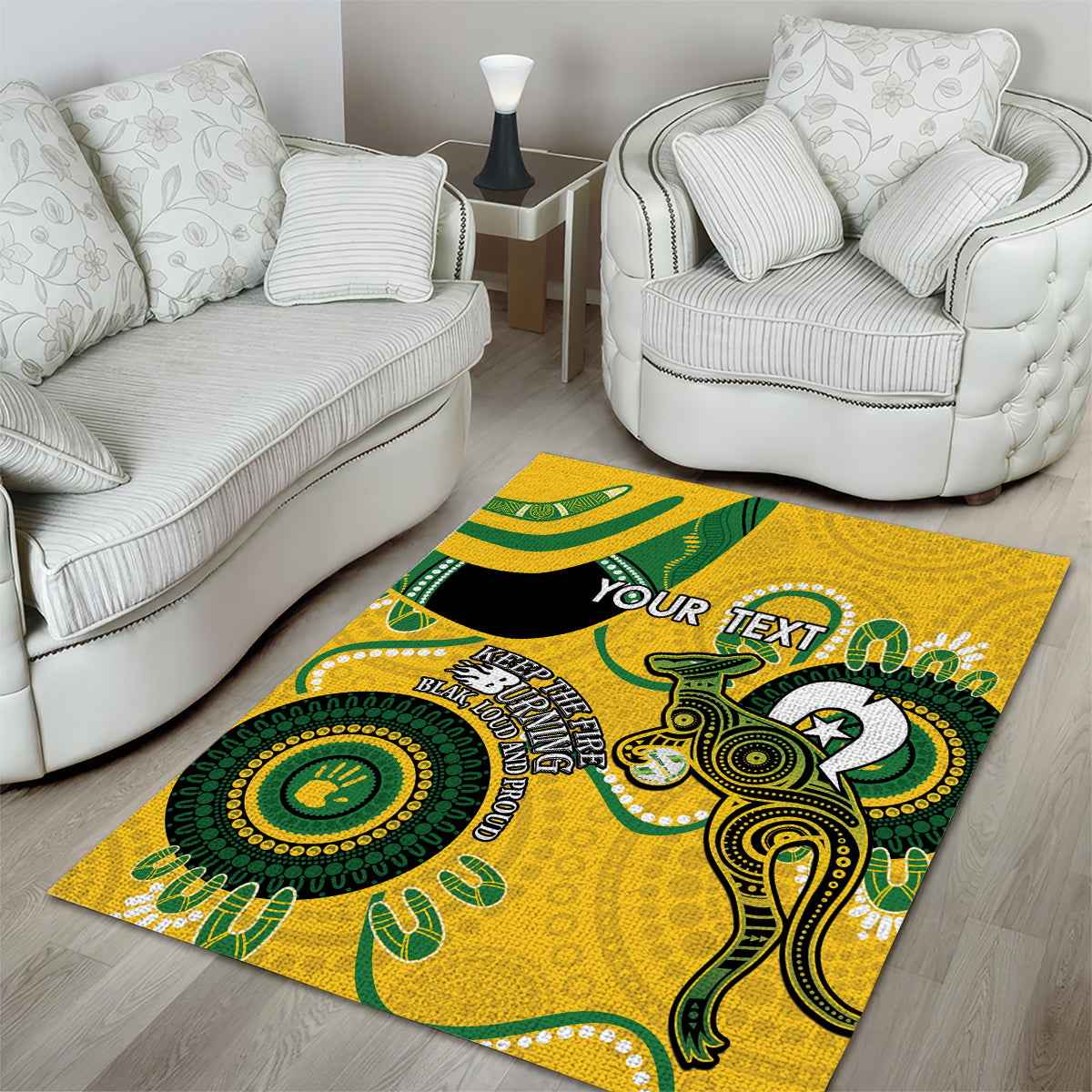 Custom Matildas NAIDOC Week Area Rug Australia Kangaroo Keep The Fire Burning - Yellow - Vibe Hoodie Shop