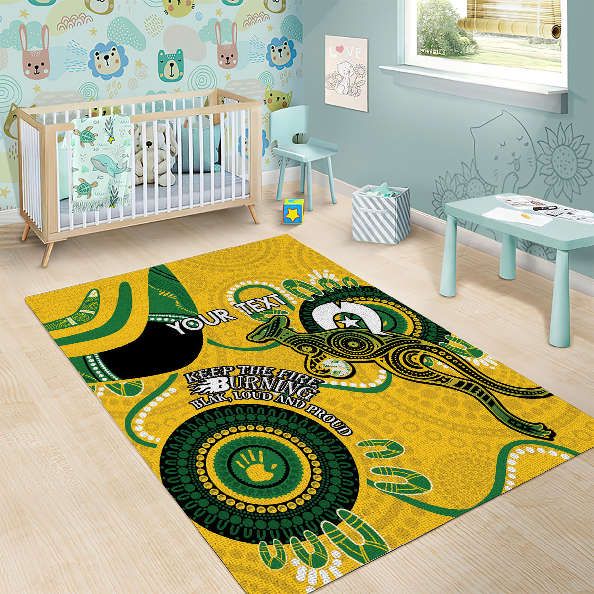 Custom Matildas NAIDOC Week Area Rug Australia Kangaroo Keep The Fire Burning - Yellow - Vibe Hoodie Shop