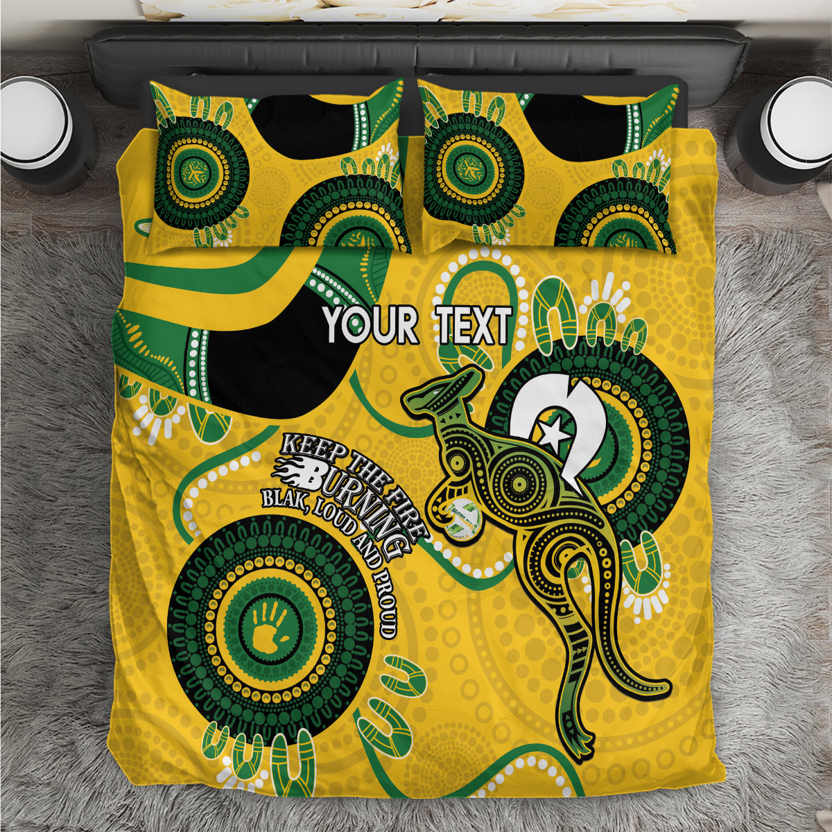 Custom Matildas NAIDOC Week Bedding Set Australia Kangaroo Keep The Fire Burning - Yellow - Vibe Hoodie Shop