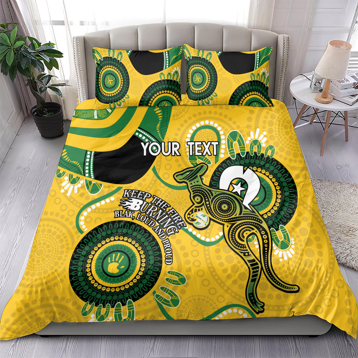 Custom Matildas NAIDOC Week Bedding Set Australia Kangaroo Keep The Fire Burning - Yellow - Vibe Hoodie Shop