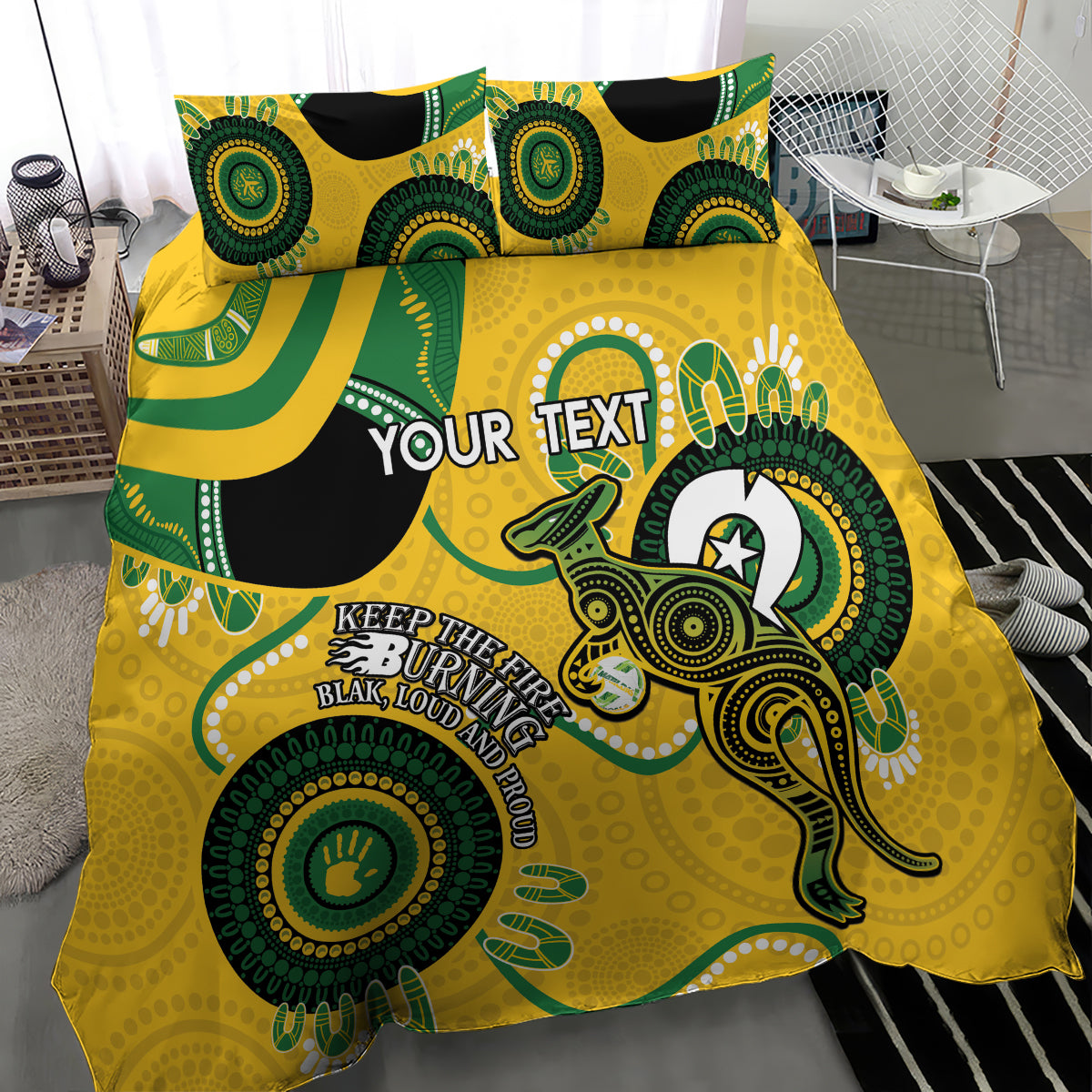 Custom Matildas NAIDOC Week Bedding Set Australia Kangaroo Keep The Fire Burning - Yellow - Vibe Hoodie Shop