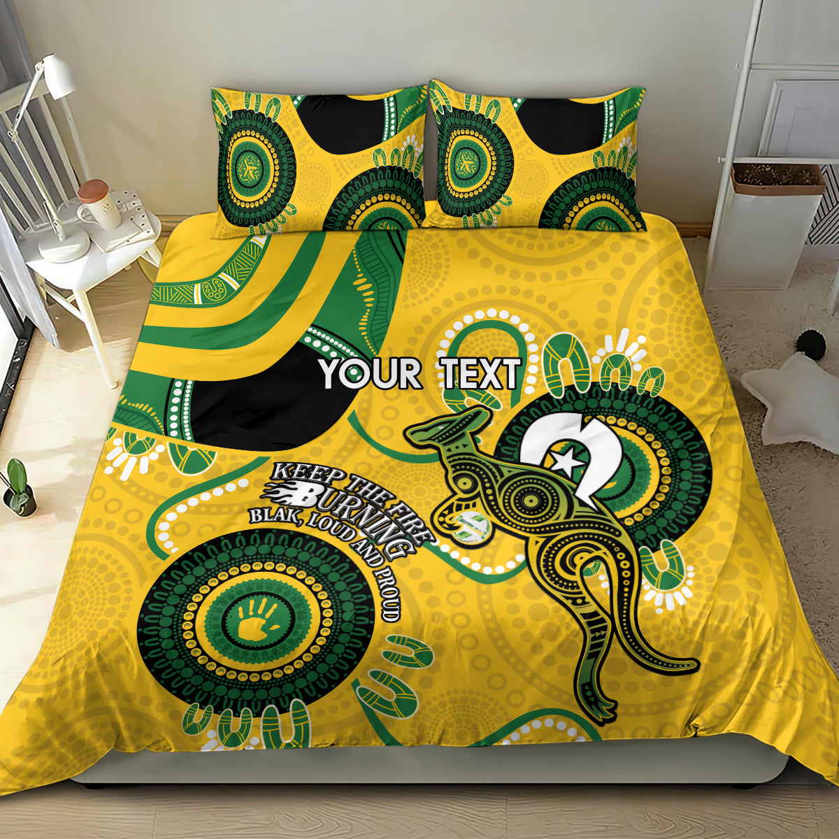 Custom Matildas NAIDOC Week Bedding Set Australia Kangaroo Keep The Fire Burning - Yellow - Vibe Hoodie Shop