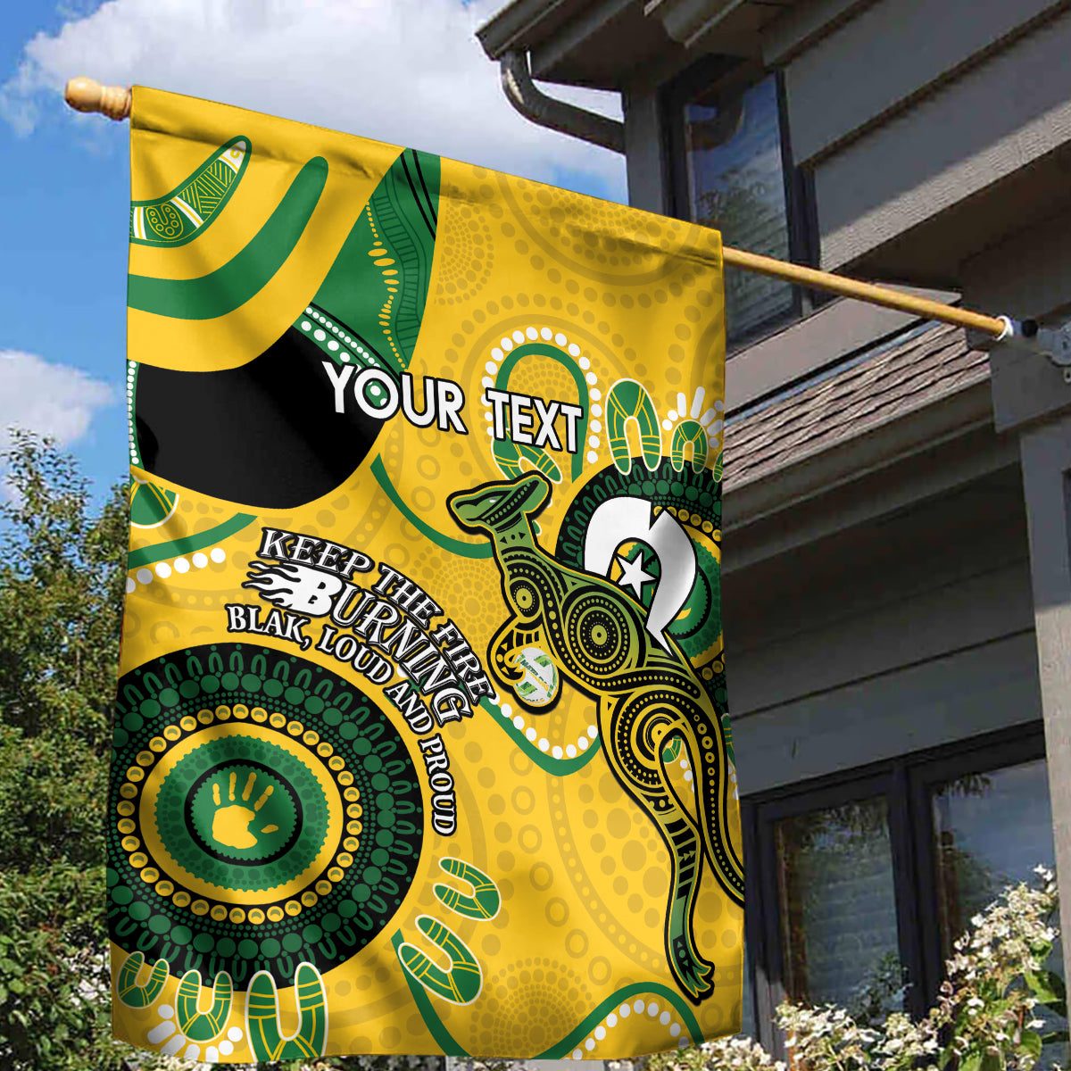 Custom Matildas NAIDOC Week Garden Flag Australia Kangaroo Keep The Fire Burning - Yellow - Vibe Hoodie Shop