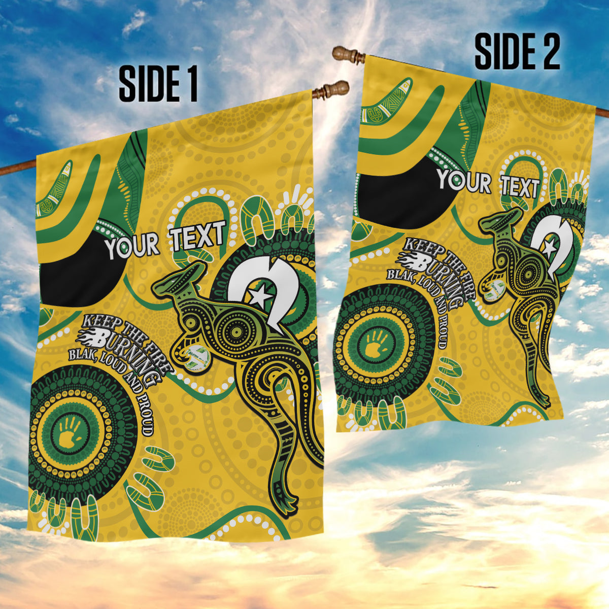 Custom Matildas NAIDOC Week Garden Flag Australia Kangaroo Keep The Fire Burning - Yellow - Vibe Hoodie Shop