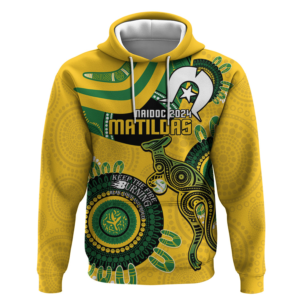 Custom Matildas NAIDOC Week Hoodie Australia Kangaroo Keep The Fire Burning - Yellow - Vibe Hoodie Shop
