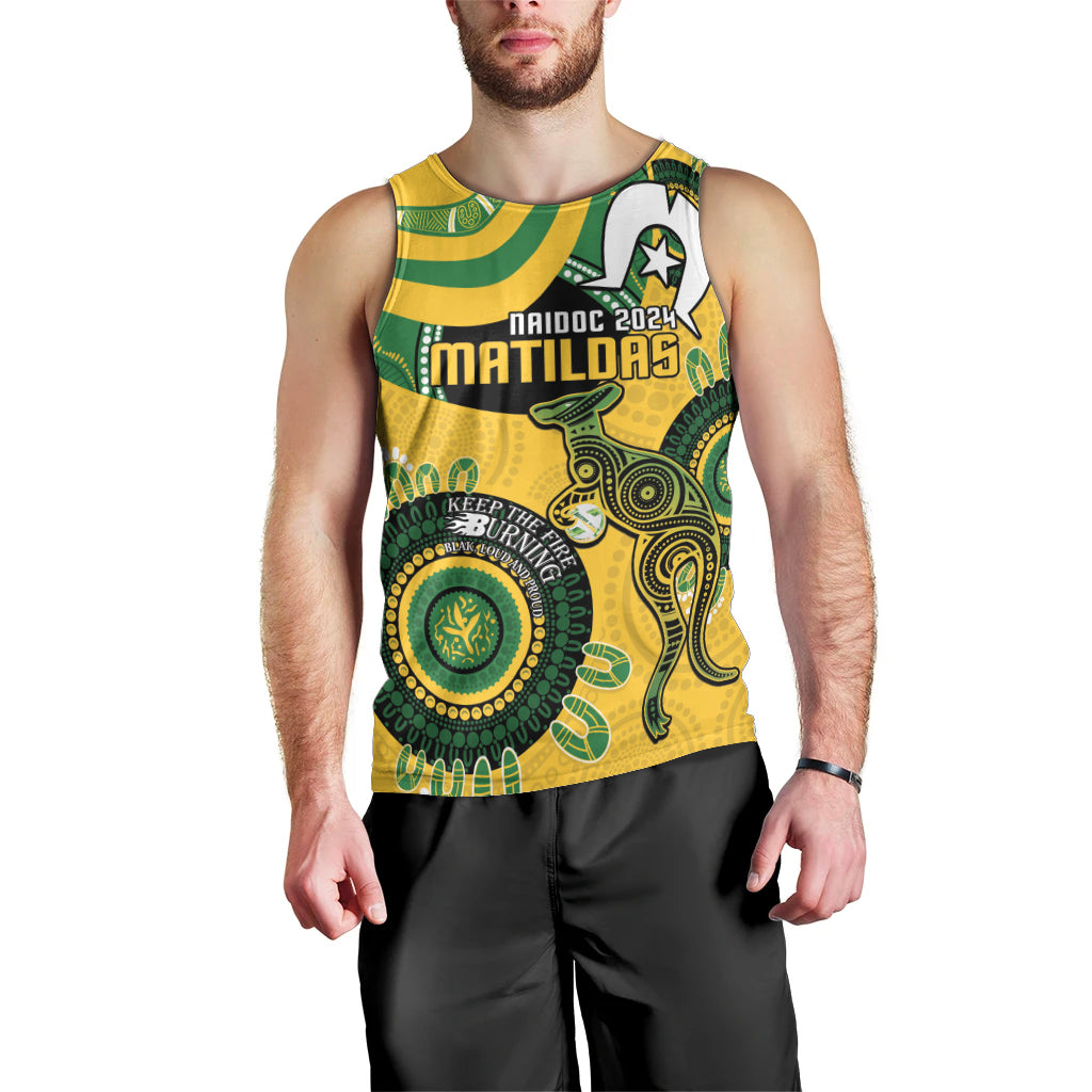 Custom Matildas NAIDOC Week Men Tank Top Australia Kangaroo Keep The Fire Burning - Yellow - Vibe Hoodie Shop