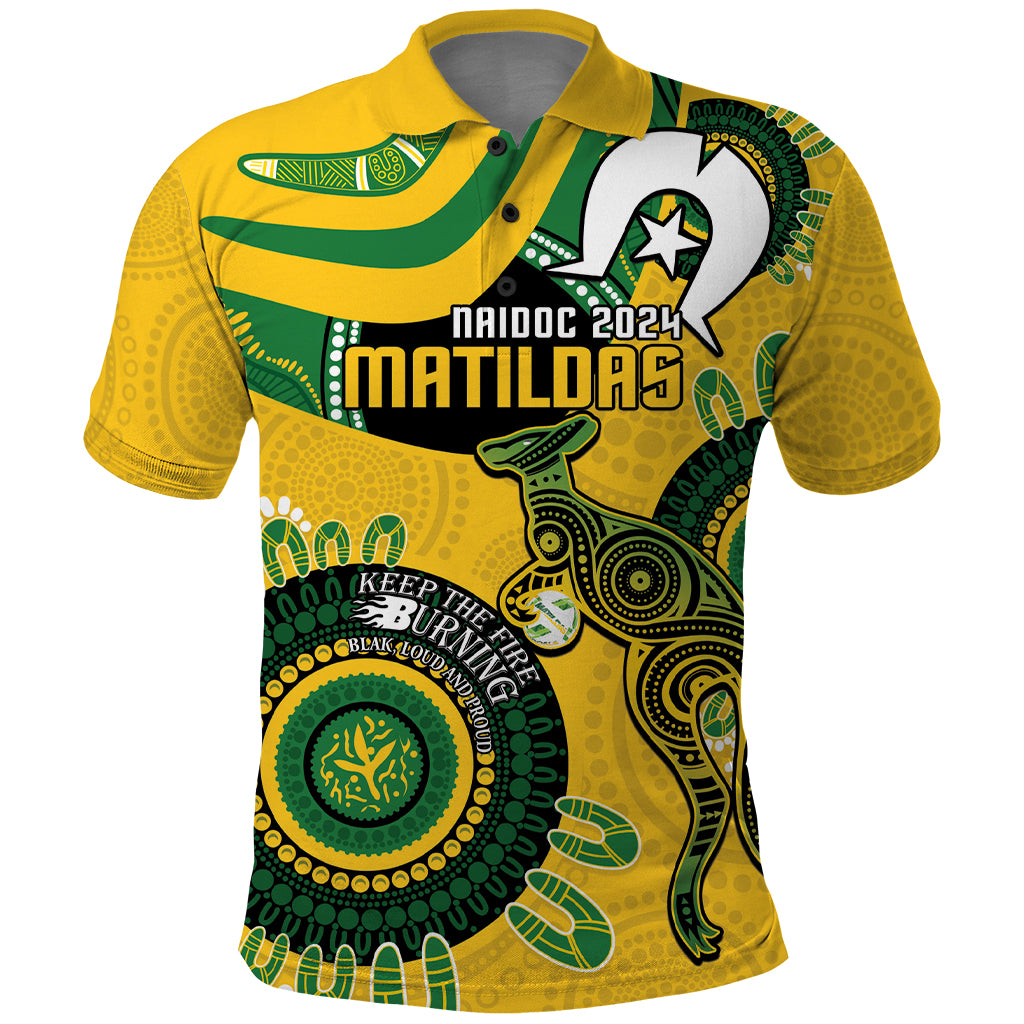 Custom Matildas NAIDOC Week Polo Shirt Australia Kangaroo Keep The Fire Burning - Yellow - Vibe Hoodie Shop