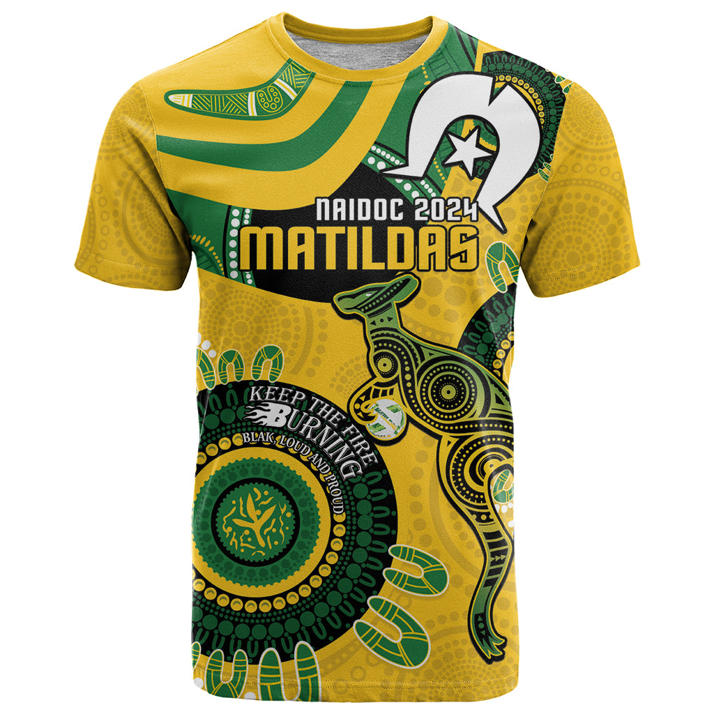 Custom Matildas NAIDOC Week T Shirt Australia Kangaroo Keep The Fire Burning - Yellow - Vibe Hoodie Shop