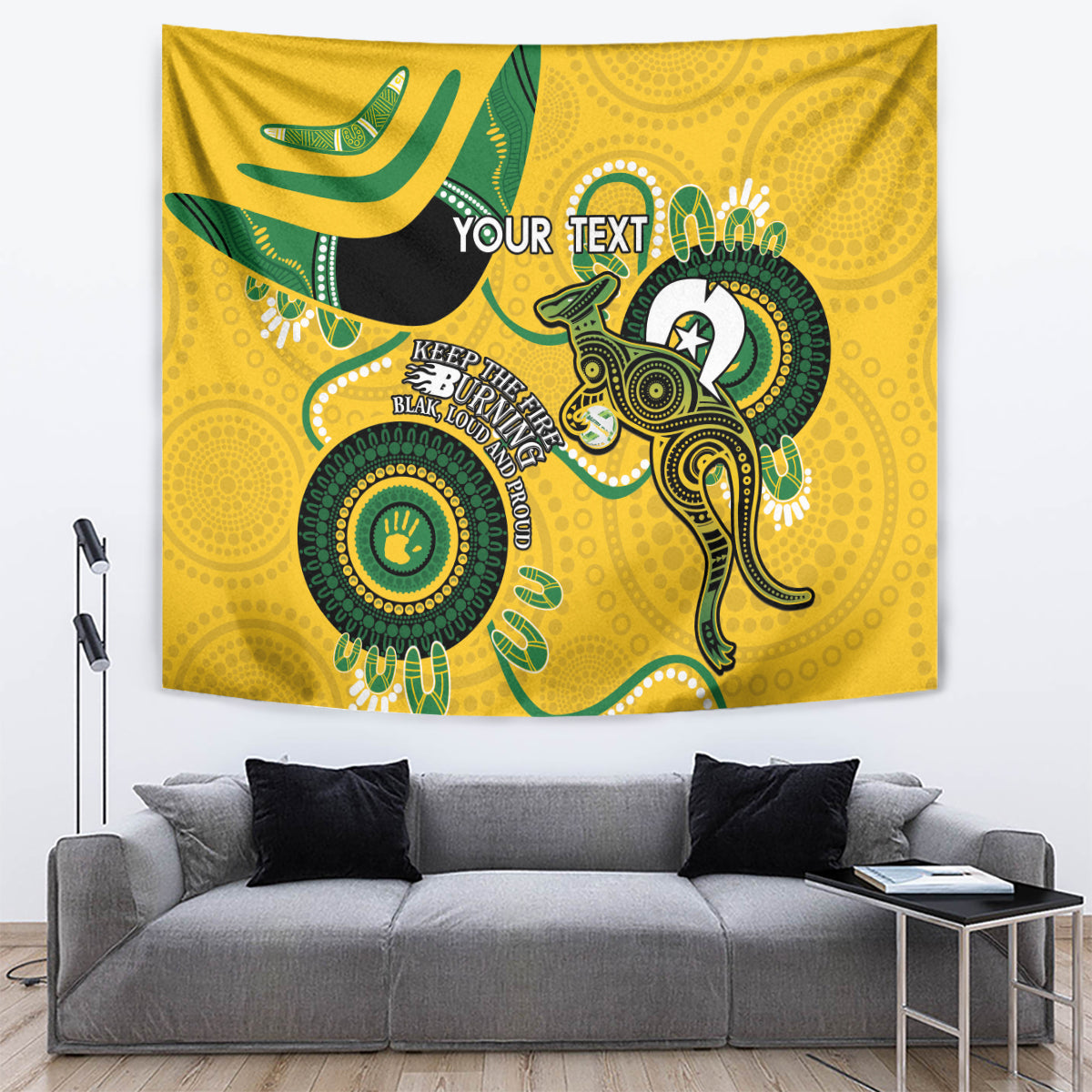 Custom Matildas NAIDOC Week Tapestry Australia Kangaroo Keep The Fire Burning - Yellow - Vibe Hoodie Shop