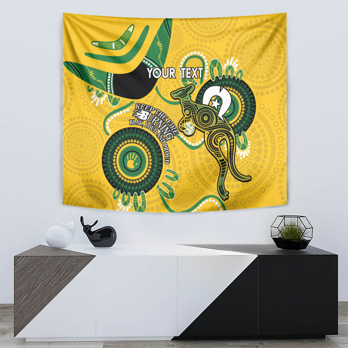Custom Matildas NAIDOC Week Tapestry Australia Kangaroo Keep The Fire Burning - Yellow - Vibe Hoodie Shop