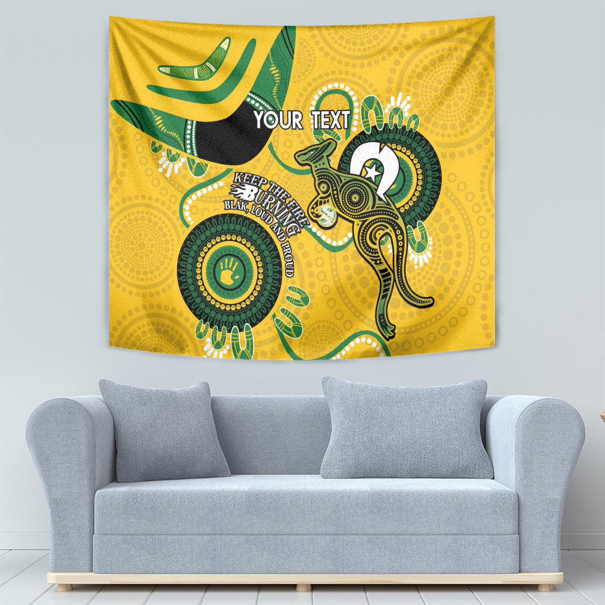 Custom Matildas NAIDOC Week Tapestry Australia Kangaroo Keep The Fire Burning - Yellow - Vibe Hoodie Shop