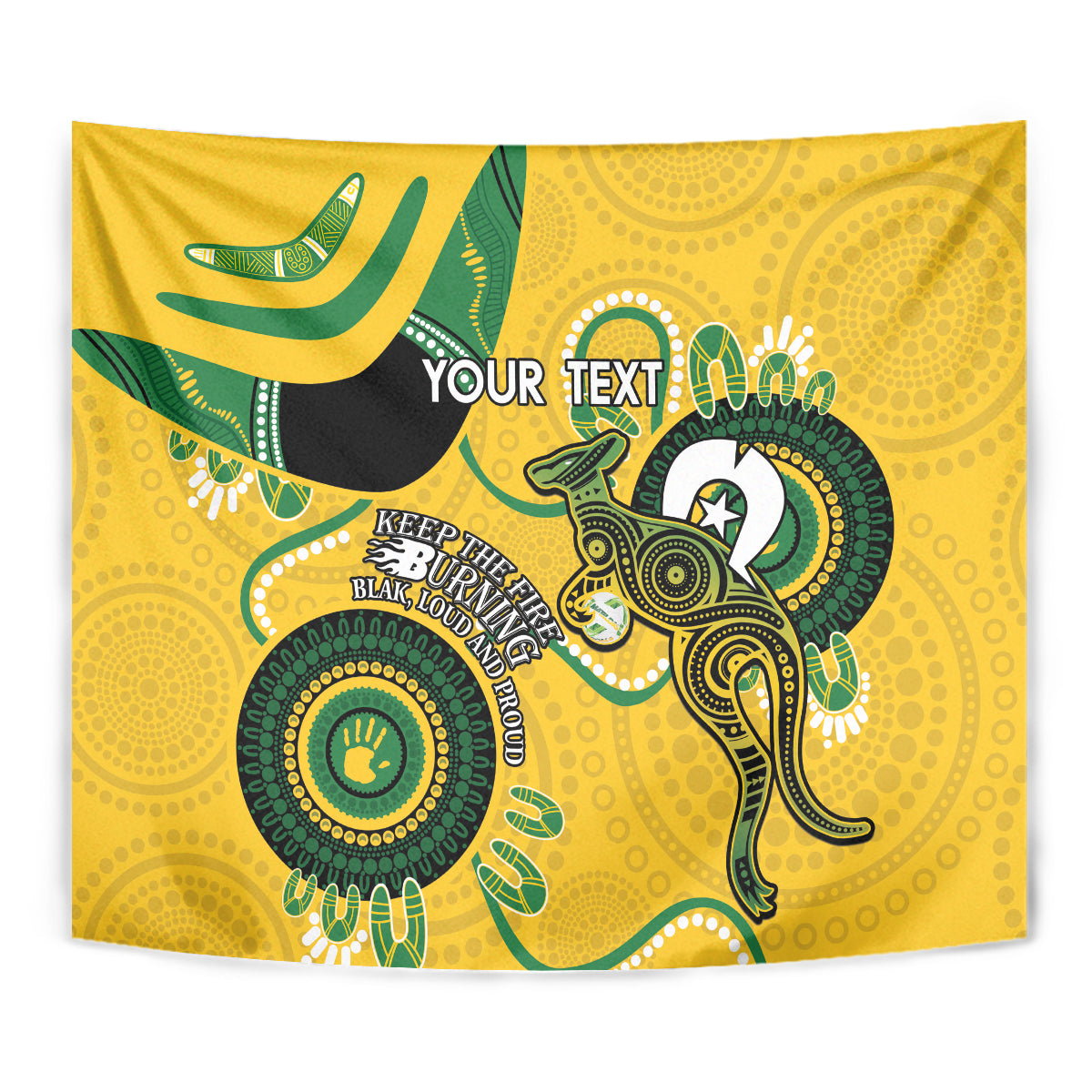 Custom Matildas NAIDOC Week Tapestry Australia Kangaroo Keep The Fire Burning - Yellow - Vibe Hoodie Shop