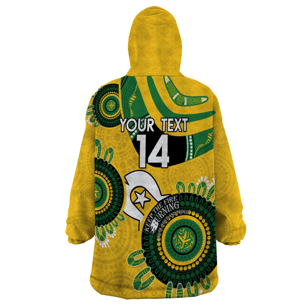 Custom Matildas NAIDOC Week Wearable Blanket Hoodie Australia Kangaroo Keep The Fire Burning - Yellow - Vibe Hoodie Shop