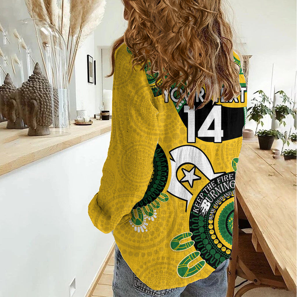 Custom Matildas NAIDOC Week Women Casual Shirt Australia Kangaroo Keep The Fire Burning - Yellow - Vibe Hoodie Shop