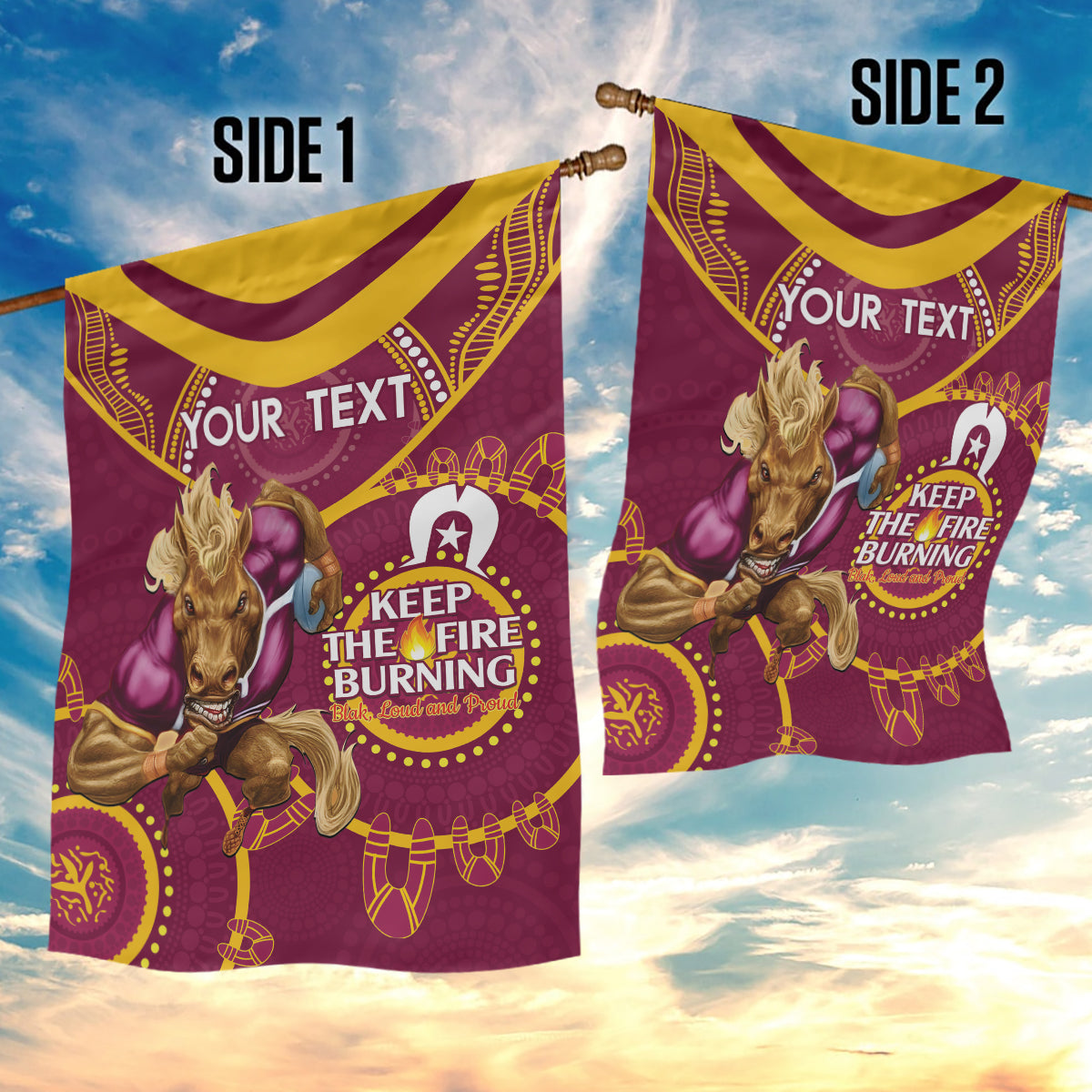 Custom NRL Broncos NAIDOC Week Garden Flag Keep The Fire Burning Indigenous Art - Vibe Hoodie Shop