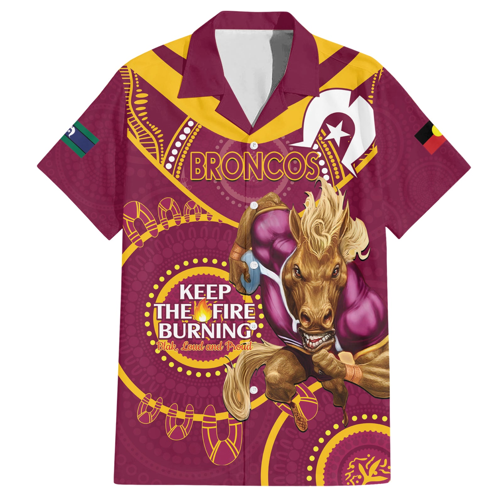 Custom NRL Broncos NAIDOC Week Hawaiian Shirt Keep The Fire Burning Indigenous Art - Vibe Hoodie Shop