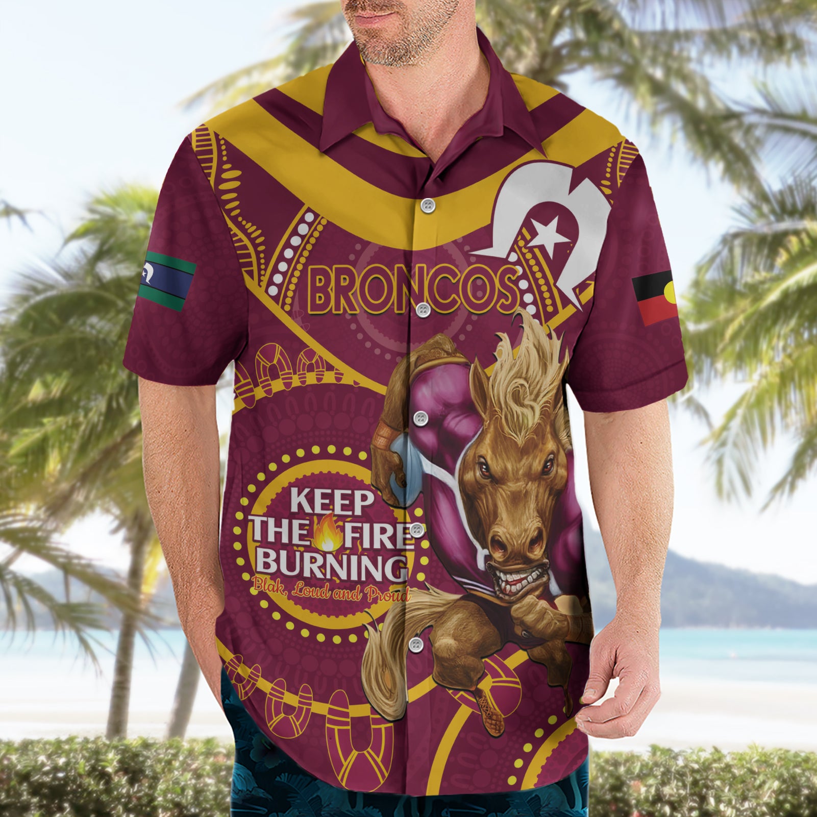 Custom NRL Broncos NAIDOC Week Hawaiian Shirt Keep The Fire Burning Indigenous Art - Vibe Hoodie Shop