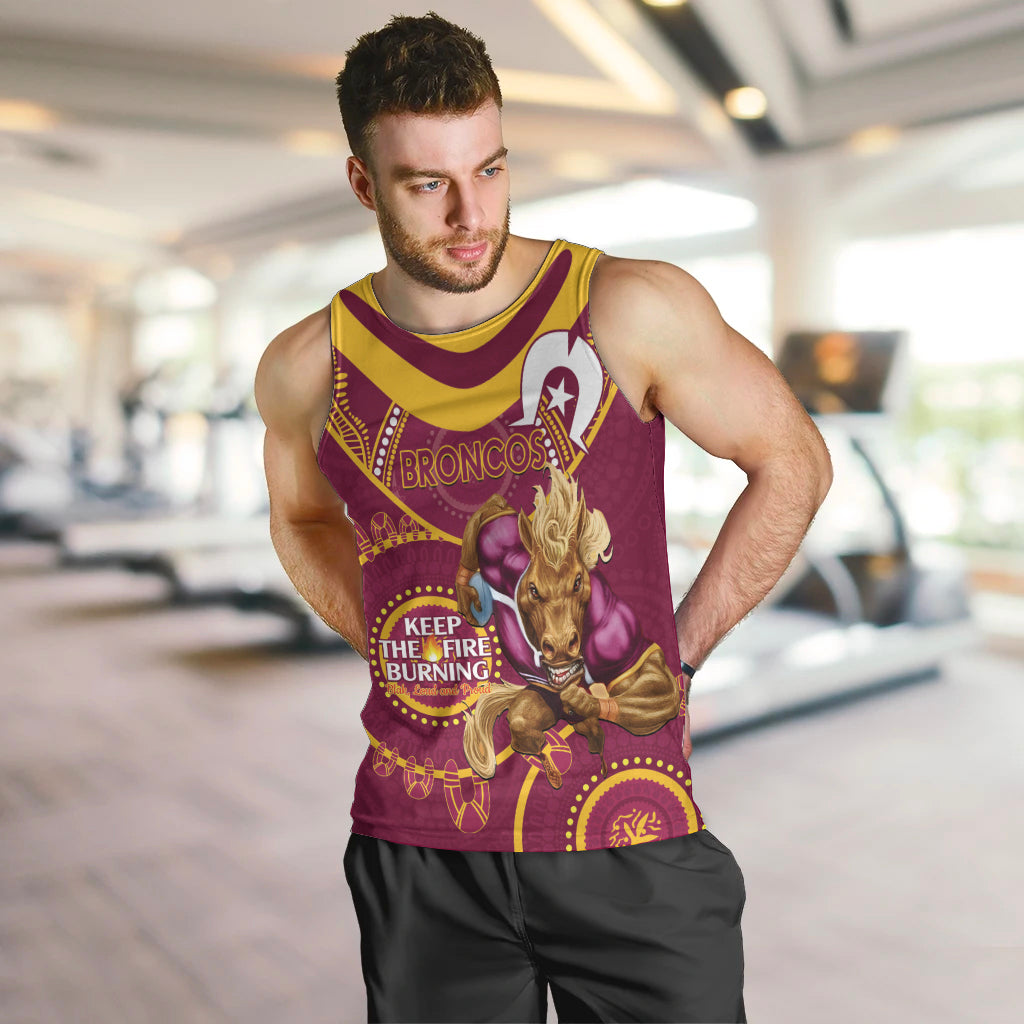 Custom NRL Broncos NAIDOC Week Men Tank Top Keep The Fire Burning Indigenous Art - Vibe Hoodie Shop