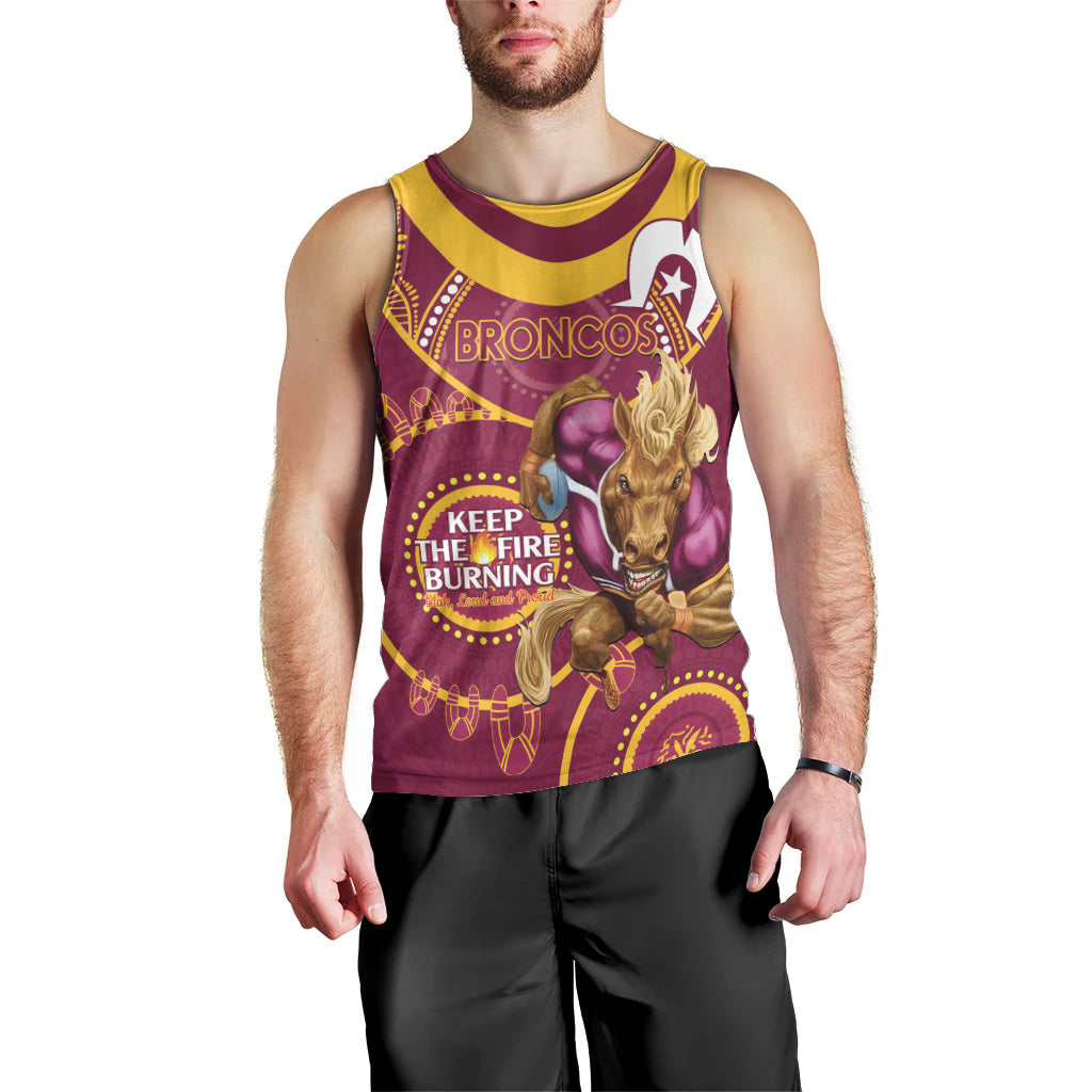 Custom NRL Broncos NAIDOC Week Men Tank Top Keep The Fire Burning Indigenous Art - Vibe Hoodie Shop