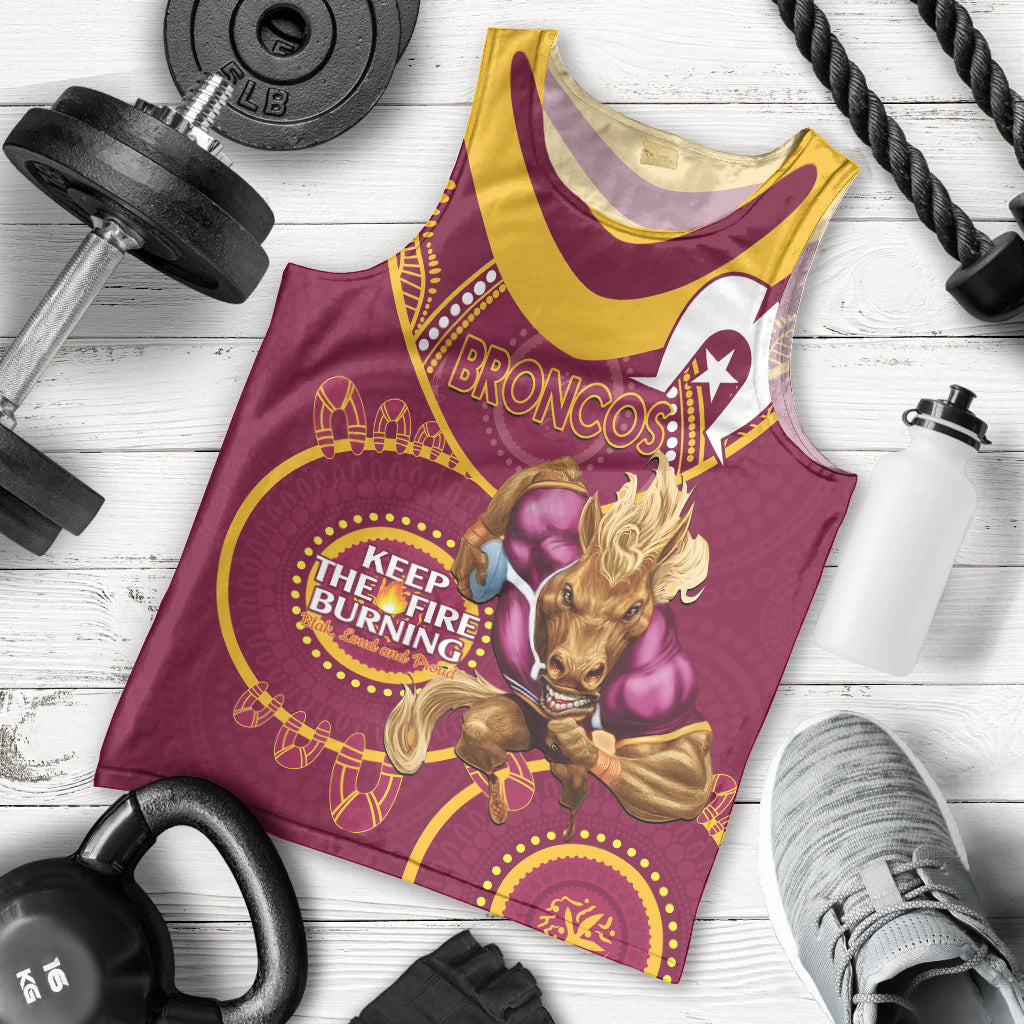 Custom NRL Broncos NAIDOC Week Men Tank Top Keep The Fire Burning Indigenous Art - Vibe Hoodie Shop