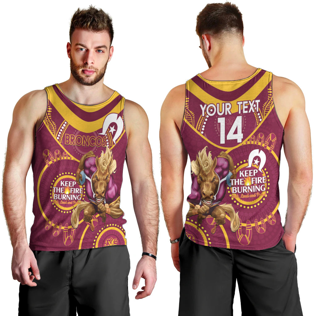 Custom NRL Broncos NAIDOC Week Men Tank Top Keep The Fire Burning Indigenous Art - Vibe Hoodie Shop