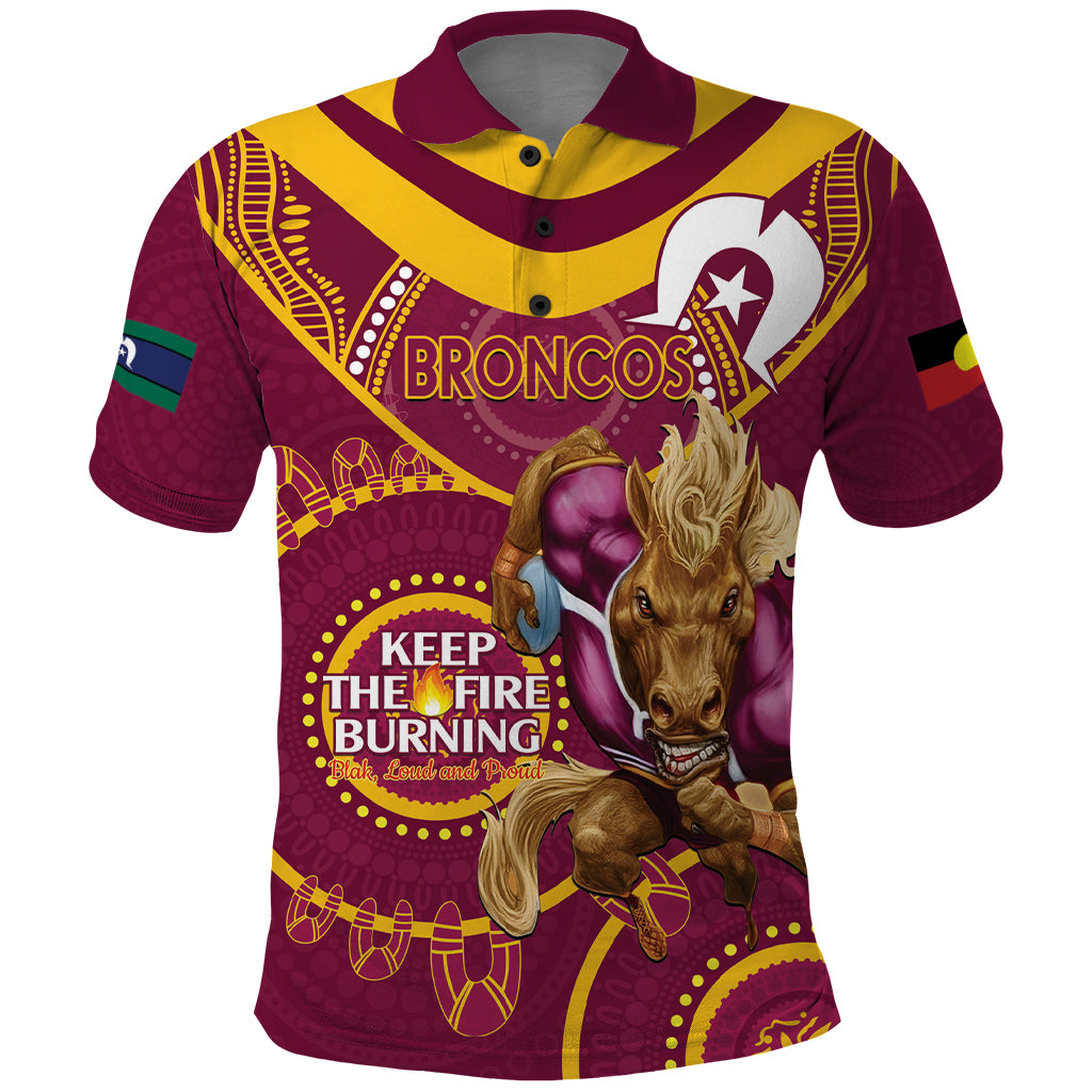 Custom NRL Broncos NAIDOC Week Polo Shirt Keep The Fire Burning Indigenous Art - Vibe Hoodie Shop