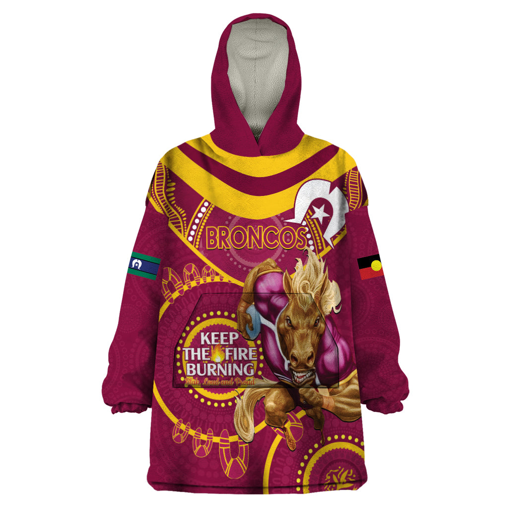 Custom NRL Broncos NAIDOC Week Wearable Blanket Hoodie Keep The Fire Burning Indigenous Art - Vibe Hoodie Shop