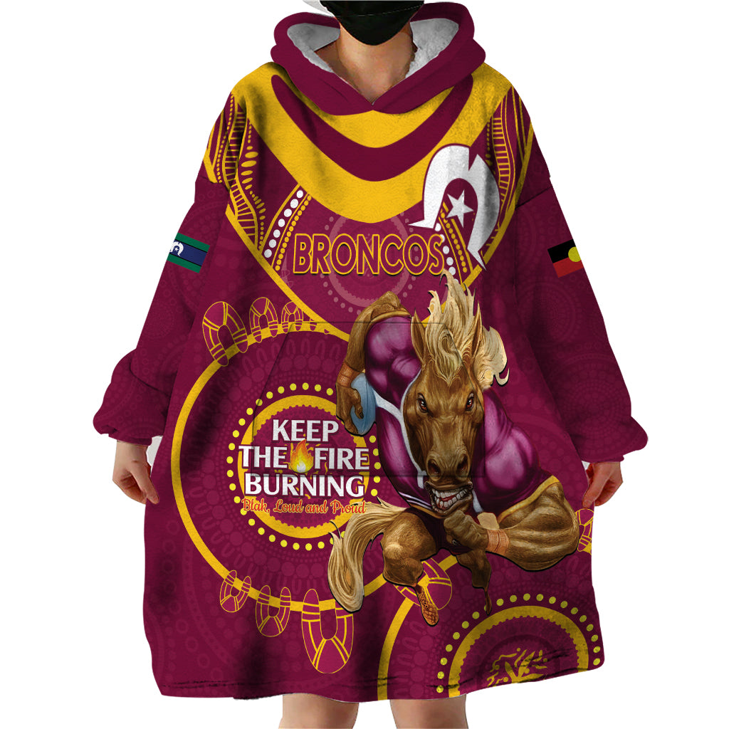 Custom NRL Broncos NAIDOC Week Wearable Blanket Hoodie Keep The Fire Burning Indigenous Art - Vibe Hoodie Shop