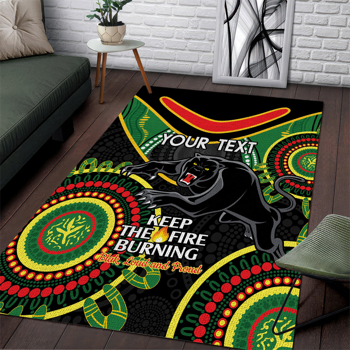 Custom NRL Panthers NAIDOC Week Area Rug Keep The Fire Burning Indigenous Art - Vibe Hoodie Shop