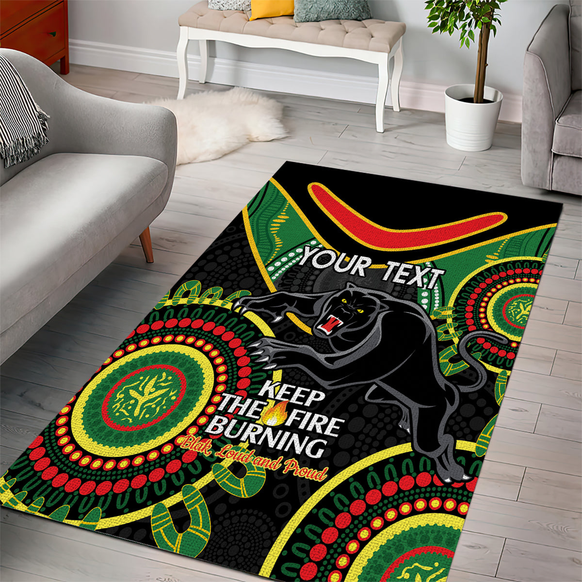 Custom NRL Panthers NAIDOC Week Area Rug Keep The Fire Burning Indigenous Art - Vibe Hoodie Shop