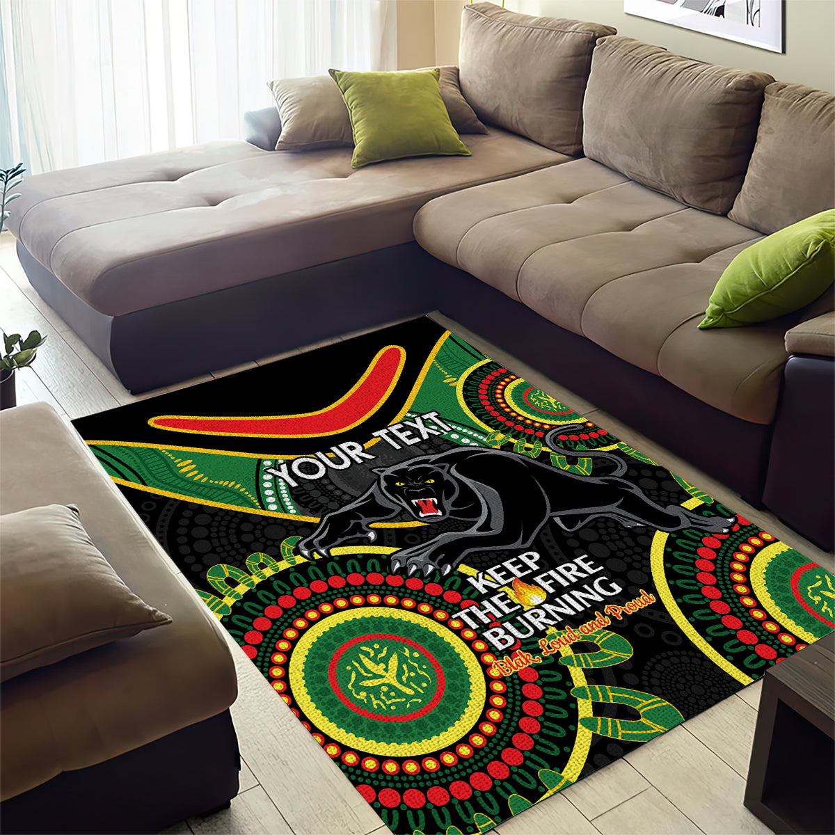 Custom NRL Panthers NAIDOC Week Area Rug Keep The Fire Burning Indigenous Art - Vibe Hoodie Shop