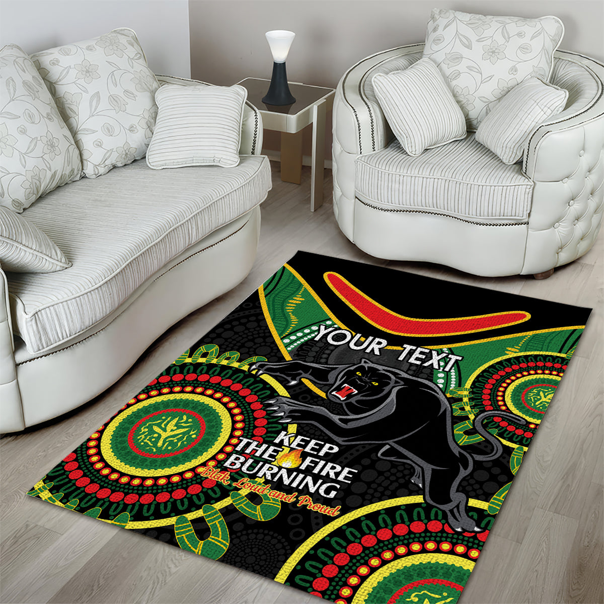 Custom NRL Panthers NAIDOC Week Area Rug Keep The Fire Burning Indigenous Art - Vibe Hoodie Shop