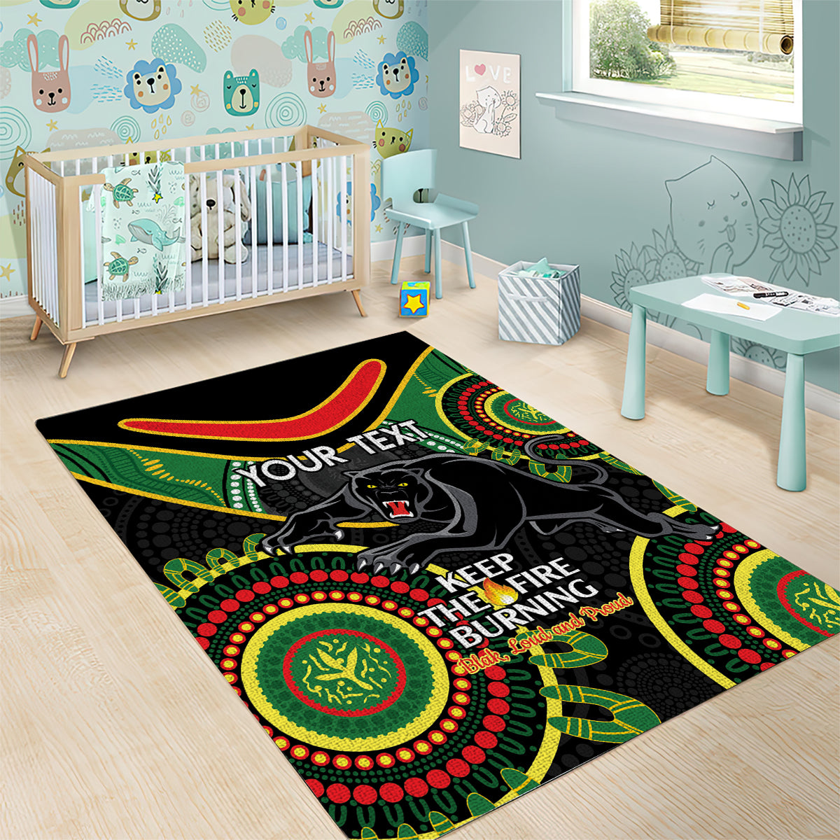 Custom NRL Panthers NAIDOC Week Area Rug Keep The Fire Burning Indigenous Art - Vibe Hoodie Shop