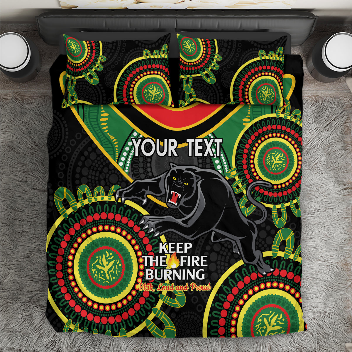 Custom NRL Panthers NAIDOC Week Bedding Set Keep The Fire Burning Indigenous Art - Vibe Hoodie Shop