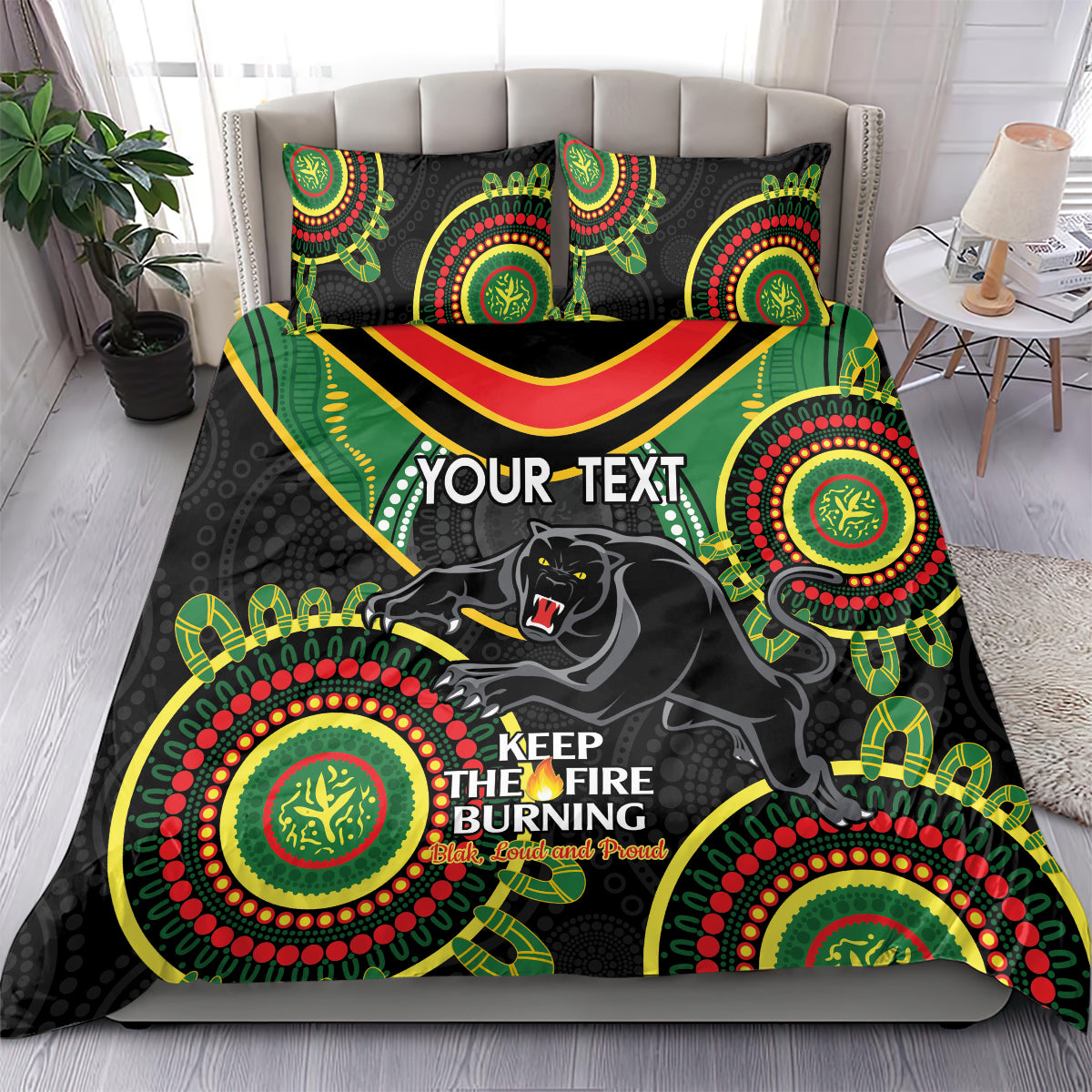 Custom NRL Panthers NAIDOC Week Bedding Set Keep The Fire Burning Indigenous Art - Vibe Hoodie Shop