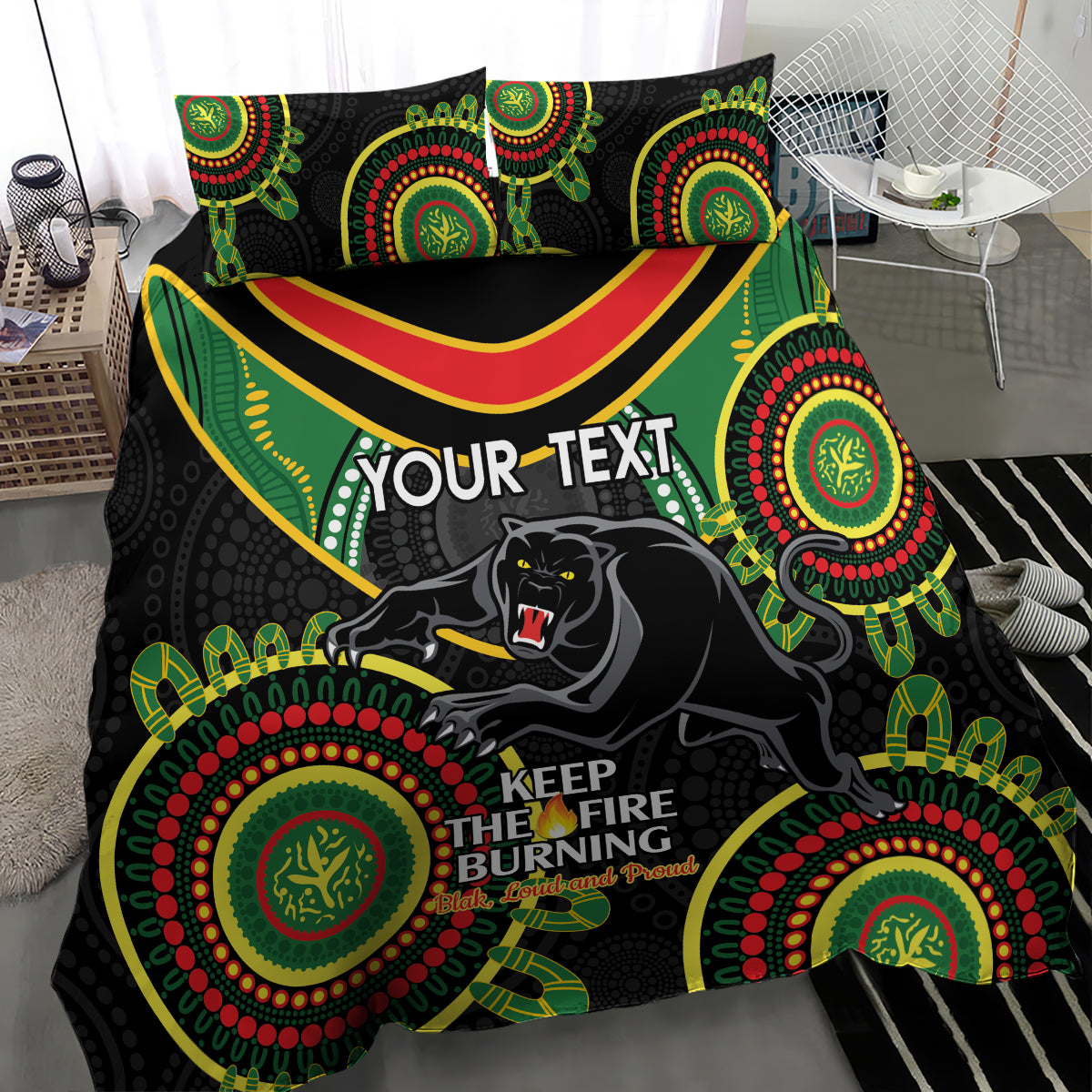 Custom NRL Panthers NAIDOC Week Bedding Set Keep The Fire Burning Indigenous Art - Vibe Hoodie Shop