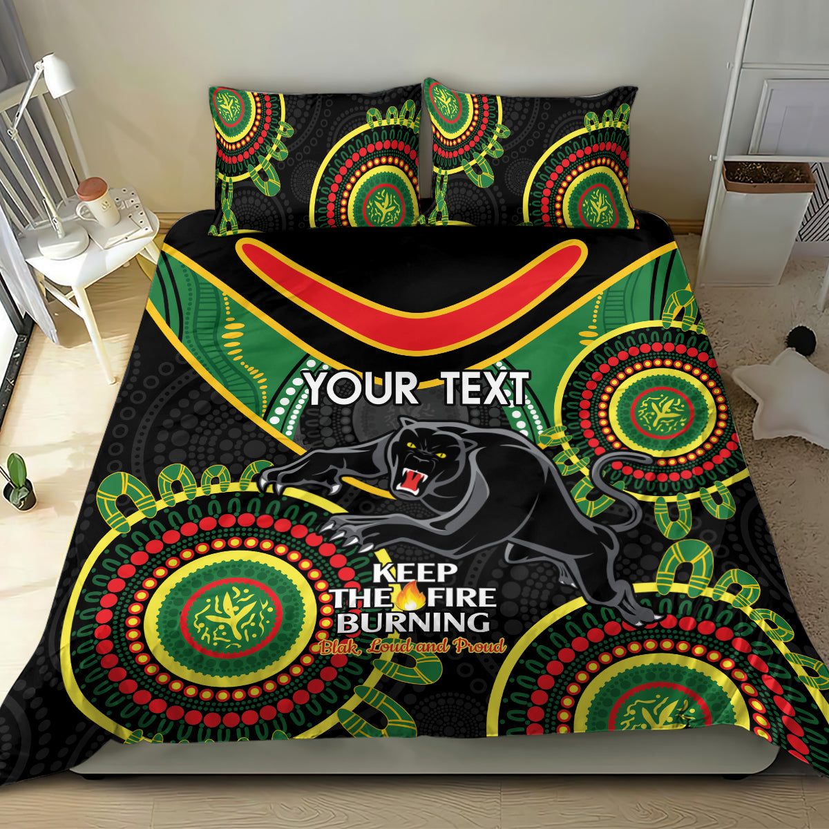 Custom NRL Panthers NAIDOC Week Bedding Set Keep The Fire Burning Indigenous Art - Vibe Hoodie Shop