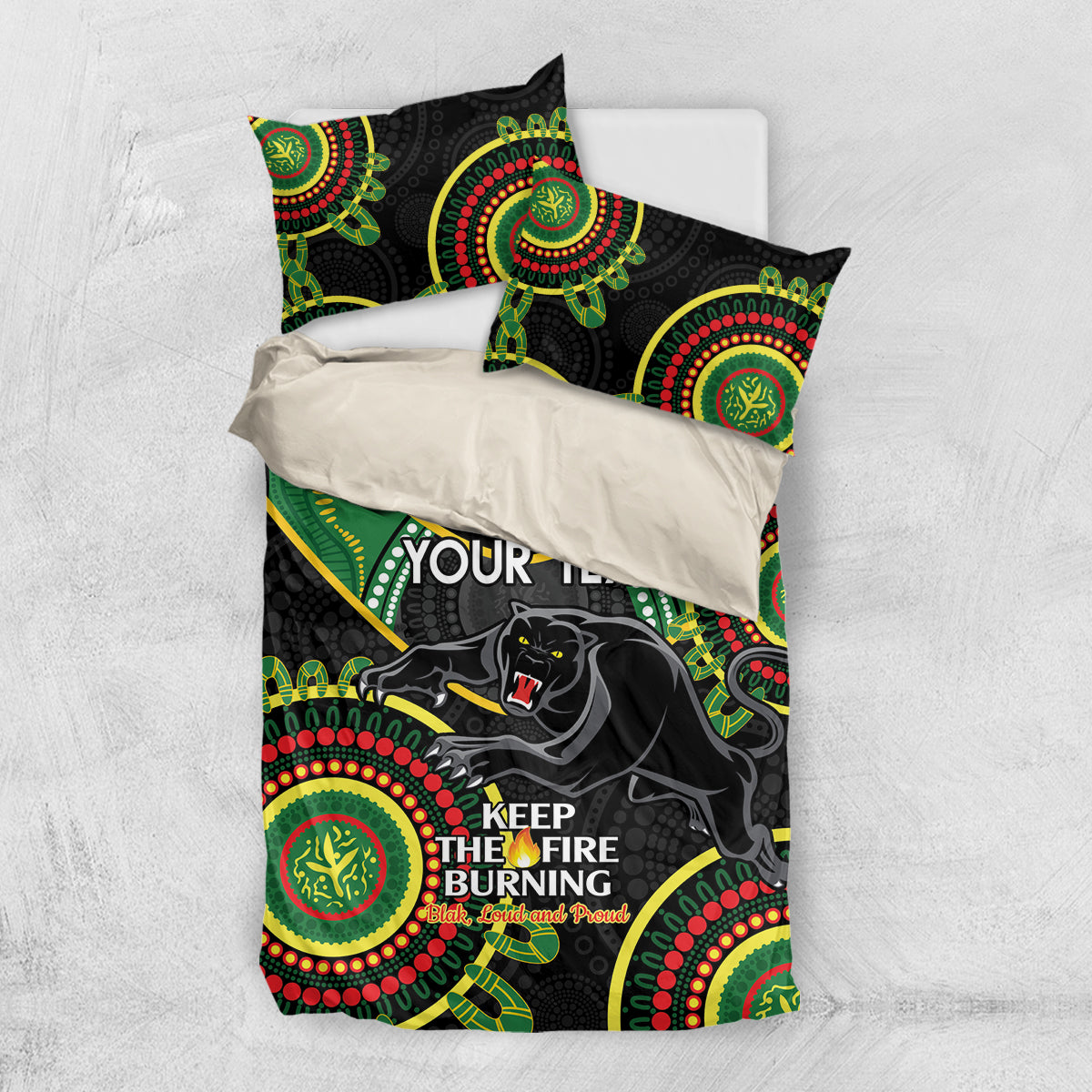 Custom NRL Panthers NAIDOC Week Bedding Set Keep The Fire Burning Indigenous Art - Vibe Hoodie Shop