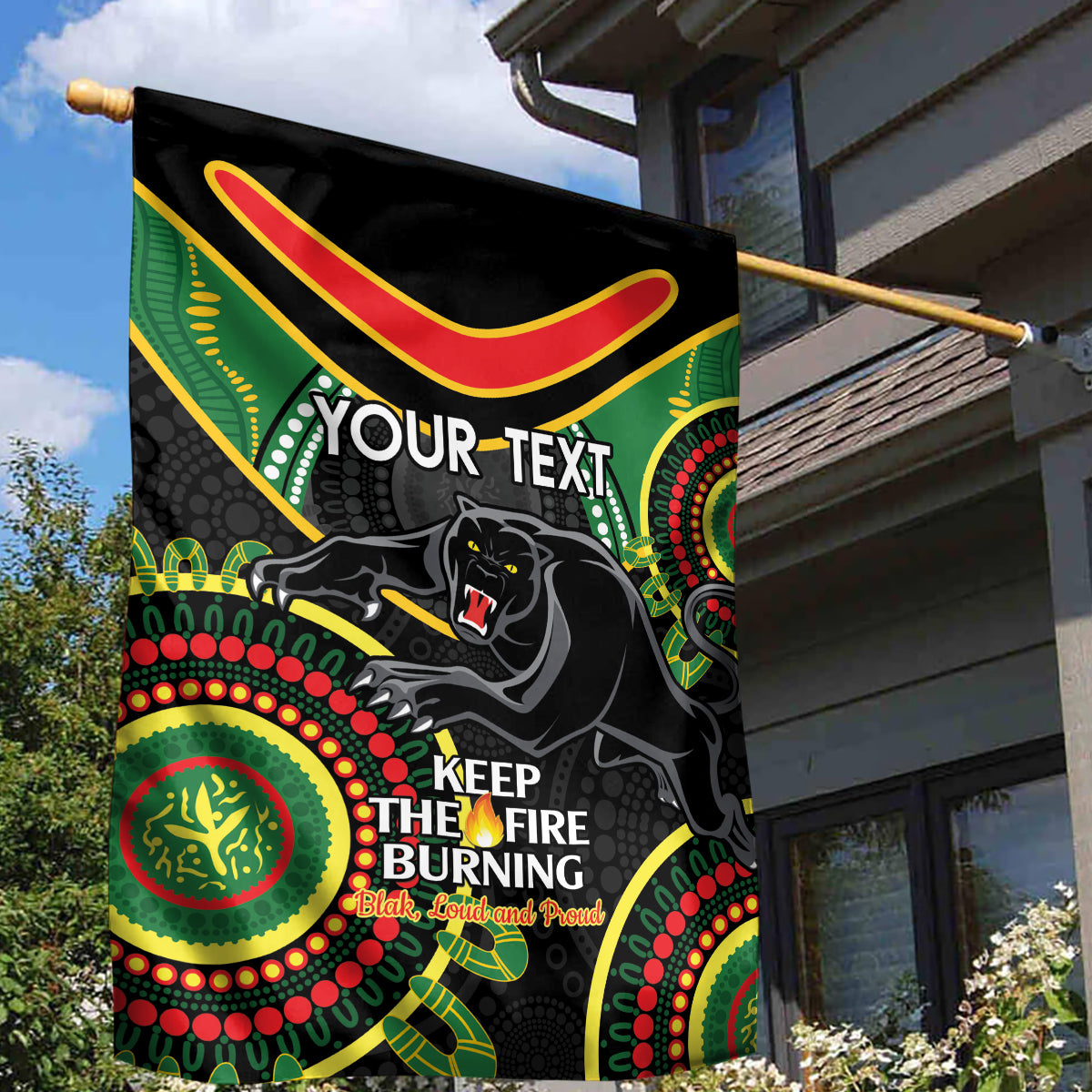 Custom NRL Panthers NAIDOC Week Garden Flag Keep The Fire Burning Indigenous Art - Vibe Hoodie Shop