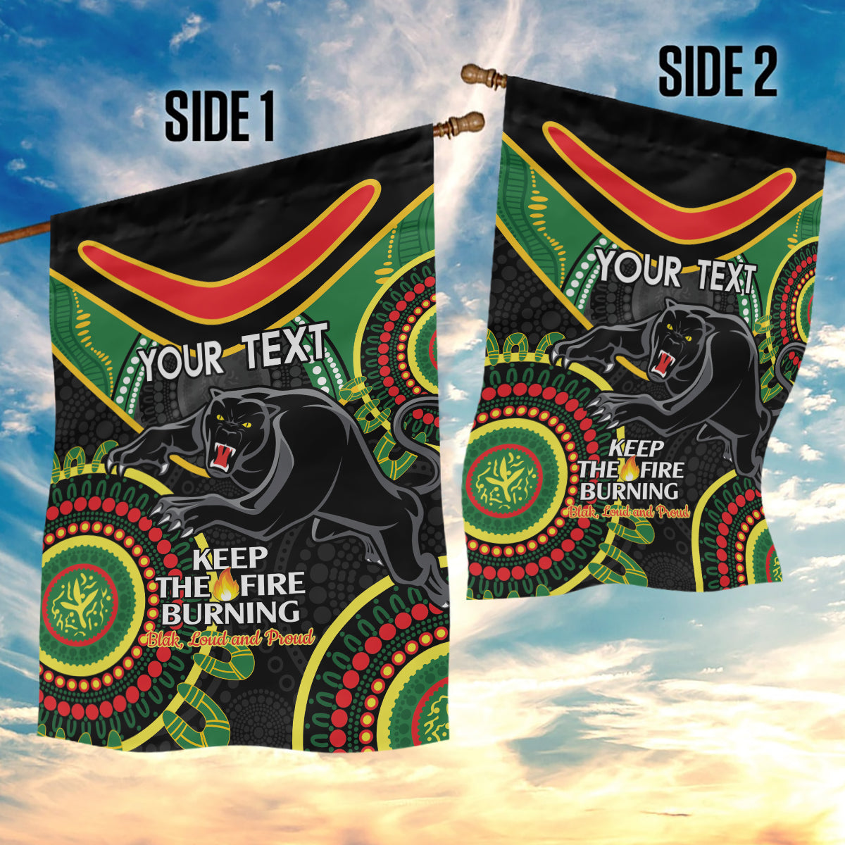 Custom NRL Panthers NAIDOC Week Garden Flag Keep The Fire Burning Indigenous Art - Vibe Hoodie Shop