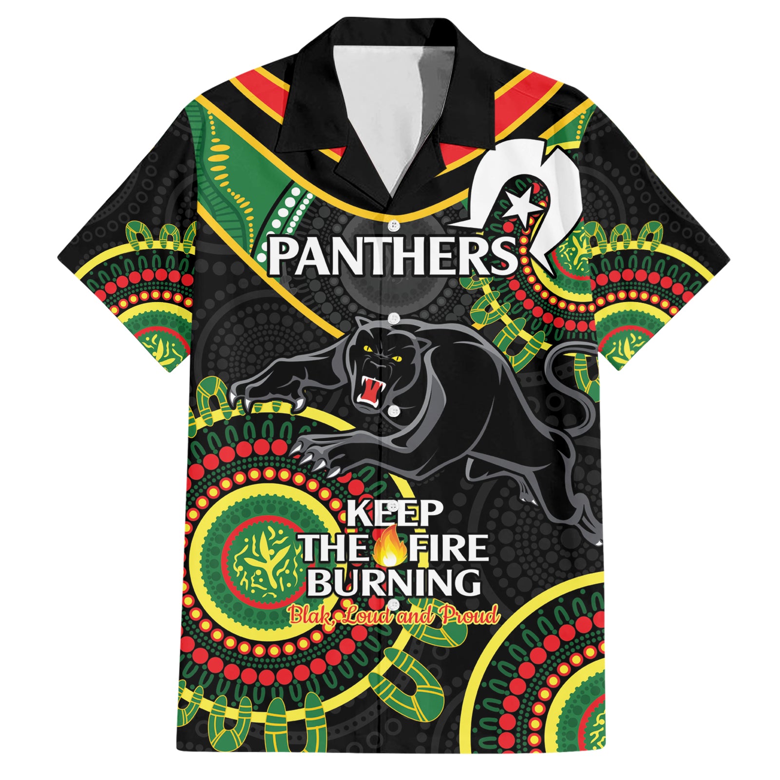 Custom NRL Panthers NAIDOC Week Hawaiian Shirt Keep The Fire Burning Indigenous Art - Vibe Hoodie Shop