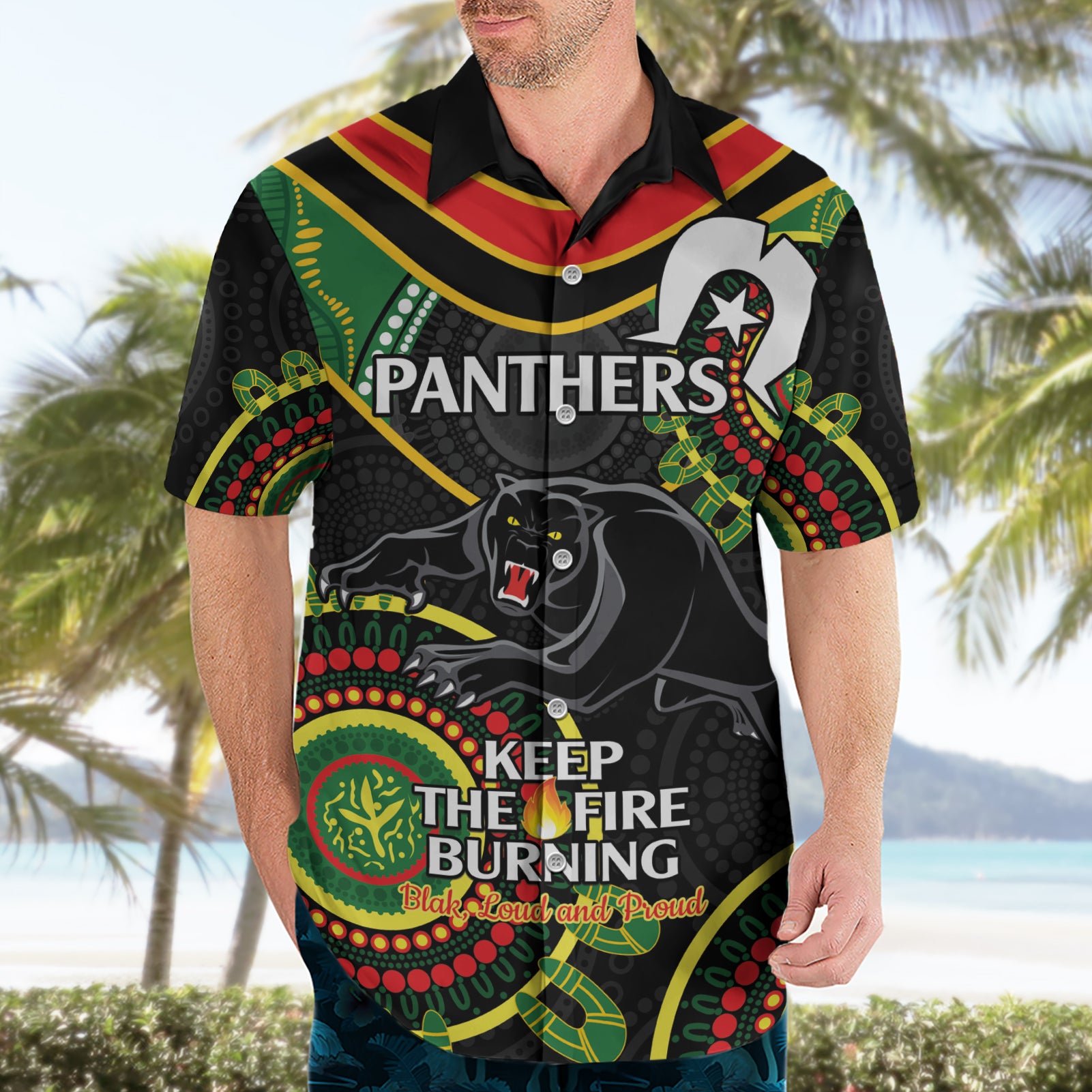 Custom NRL Panthers NAIDOC Week Hawaiian Shirt Keep The Fire Burning Indigenous Art - Vibe Hoodie Shop