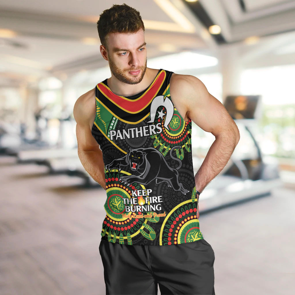 Custom NRL Panthers NAIDOC Week Men Tank Top Keep The Fire Burning Indigenous Art - Vibe Hoodie Shop