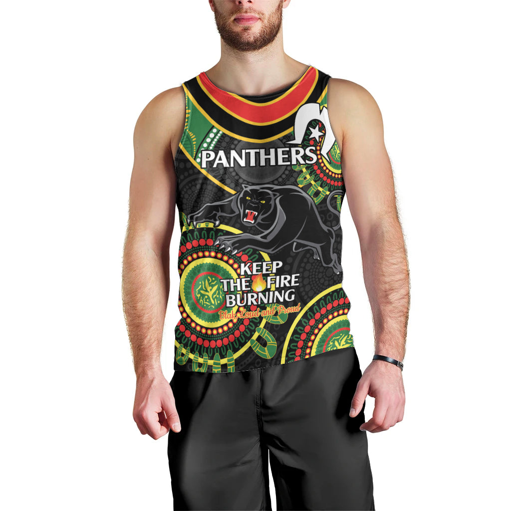 Custom NRL Panthers NAIDOC Week Men Tank Top Keep The Fire Burning Indigenous Art - Vibe Hoodie Shop