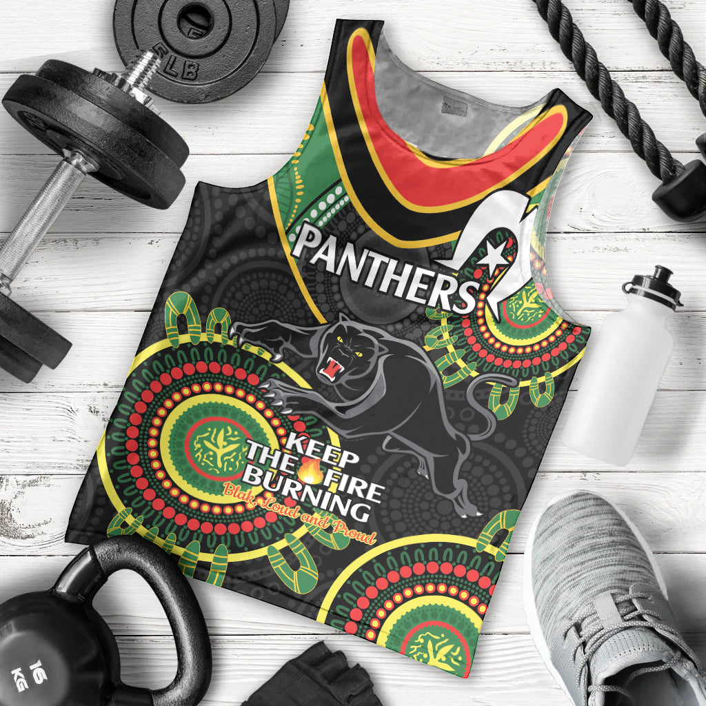 Custom NRL Panthers NAIDOC Week Men Tank Top Keep The Fire Burning Indigenous Art - Vibe Hoodie Shop